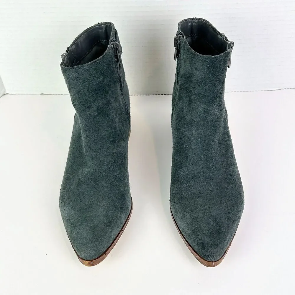 Bleecker & Bond Georgia Suede Ankle Bootie Grey Boots Studded Buckles Pointed 8